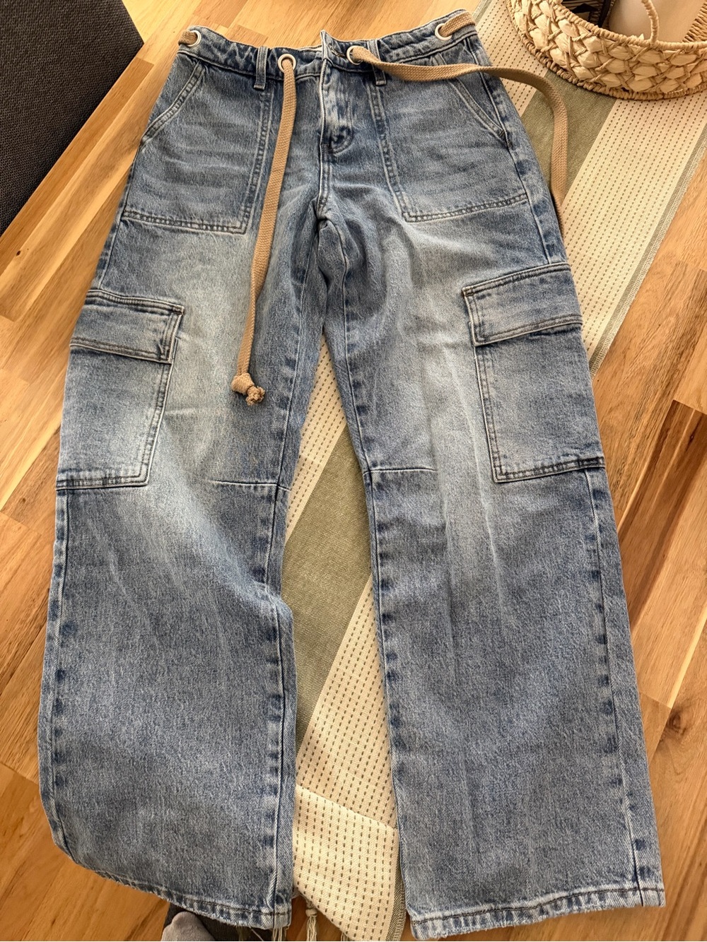 KanCan Light Blue Cargo Jeans with Rope Belt
